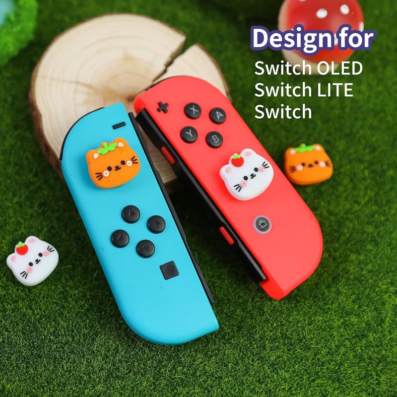 FlyingMage Switch Joycon Thumb Grips Caps, 4 PCS Cute Kawaii 3D Silicone Analog Thumbstick Button Cover Compatible with Nintendo Switch Lite/OLED Joystick Caps (Orange+White Cat) - Image 2